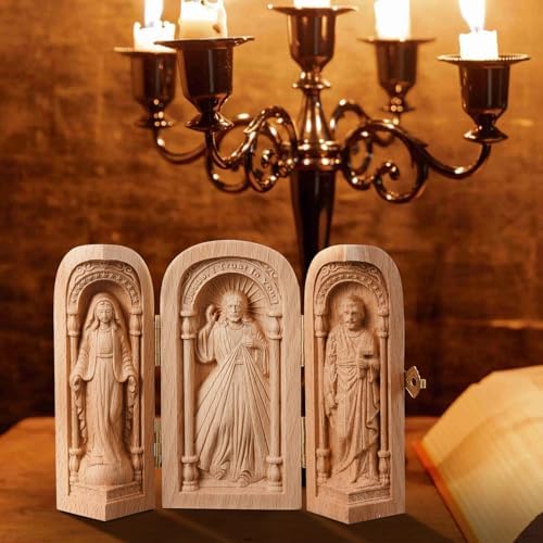 MSUIINT Boîte de Sainte Famille Portative D'église Portative Sculptée à la Main, Autel Catholique en Bois pour la Maison, Petite Boîte en Bois Sculptée à la Main Cadeau Religieux D'autel(Brun) - Image 6