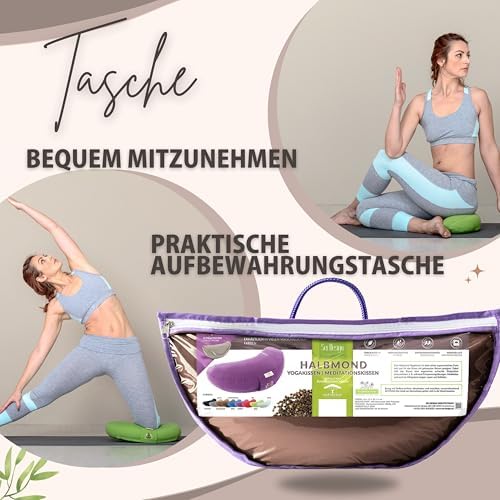 sei Design Coussin de Yoga, de méditation, en Demi-Lune, avec Rembourrage en cosses de Sarrasin, Grand Coussin de Sol, Coussin de méditation, 46 x 25 x 10 cm, Violet - Image 4