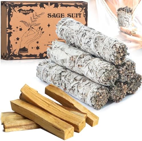 BBLTIFF Sauge Blanche Purification a Bruler, 6 Pièces Sauge Blanche de 10-11cm et 6 Pièces Batons Palo Santo, Encens Naturel à Bruler Anti Stress Méditation, pour La Purification de l'air Domestique