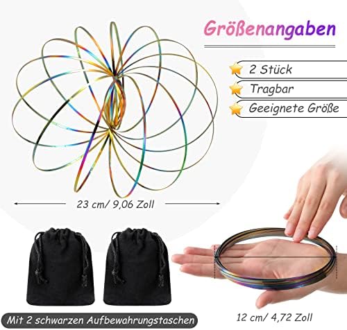 BBTO 2 Jouets Anti-Stress Interactifs Multi-Sensoriels Anneaux de Flux Magique à Ressorts 3D Bracelet Magique en Acier Inoxydable Anneaux Cinétiques Éducatifs avec Sac en Velours (Dégradé Métallique) - Image 2