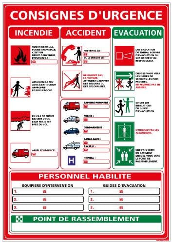 Panneau Consignes Générales en Cas d'Urgence - Protection anti-UV - Dimensions 210x300 mm - Plastique rigide PVC 1,5 mm