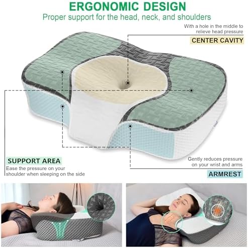 Elviros Oreillers à Mémoire de Forme, Oreillers Ergonomiques pour la Nuque, Oreiller Orthopédique Anti Douleur, Décontracter Les Muscles, Blanc, 54 x 34 x 8.9/10.9 cm - Image 3