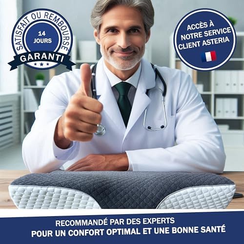 oreiller ergonomique cervical , coussin à mémoire de forme ,OFFERT: eBook + Masque + Boules Quies, oreillers anti-ronflement , redresseur cervical douloureuses, coussin orthopédique, 60 x 33 x 12/7cm - Image 8