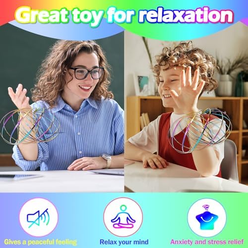 Yeefunjoy 2 Pcs 3D Anneaux de Flux, Magic Flow Ring, Jouets sensoriels Anti-Stress Interactifs, Anneaux de Flux Magique à Ressorts, Flow Anneaux Cinétique Stress Soulager Jouet pour Adultes Enfants - Image 5