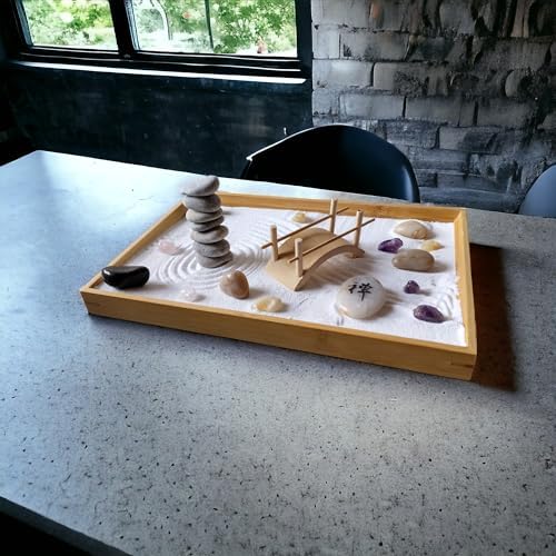 NATURALTOUCH Kit de jardin zen miniature japonais sur le thème de la pierre naturelle - Fabriqué en matériaux naturels dans un emballage respectueux de l'environnement - Idéal pour la méditation, la - Image 2