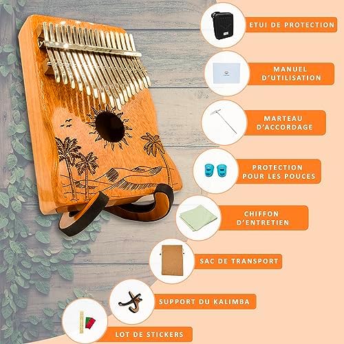 ORORA Kalimba Instrument de musique enfant et adulte, Piano à pouce 17 clés avec gravure et bois verni - Ebook de 50 partitions offertes - Etui et accessoires d'entretien inclus - cadeau original - Image 2