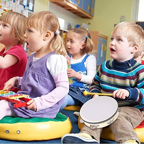 RECHCIGA Lot de 2 tambours à main (6 pouces et 8 pouces) pour enfants, tambourin, bois de tambourin, tambourin, tambourin avec cloches, tambour à main en bois pour enfants, danse et accompagnement de - Image 7