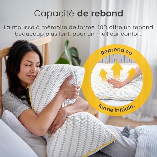 Cosi Home Lot de 2 Oreillers à mémoire de Forme 71x45 cm - Coussin Respirant Blanc avec Housse en Bambou, Hauteur réglable, Lavable en Machine, pour Dormir sur Le Dos, Le côté ou Le Ventre - Image 9