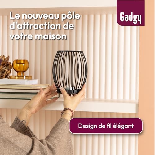 Porte-Bougie Gadgy Noir - Grand photophore pour Bougies - Porte-Bougie Noir - Lanterne de décoration pour Salon - Décoration de Bougies en métal - Lanterne Noire - 16,7 x 18 cm - Image 2