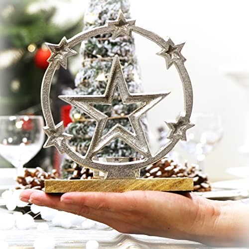 com-four® Photophore avec Motif étoile - Bougeoir de Noël avec Socle en Bois - Bougeoir de Noël décoratif - Décoration de Noël (Étoile avec Socle) - Image 5