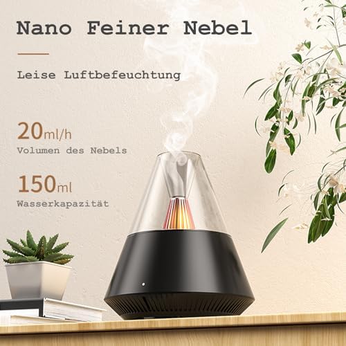 MARZIUS Diffuseur d'arômes d'huiles essentielles, humidificateur portable avec brume froide et effet de lumière chaude, télécommande, capacité de 150 ml, pour chambre à coucher, bureau, salon, yoga - Image 2