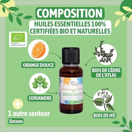 Born to Bio Complexe aux Huiles Essentielles BIO : Méditation - Huiles Essentielles pour Diffuseur - Certifié EcoCert - 30ml - Image 3