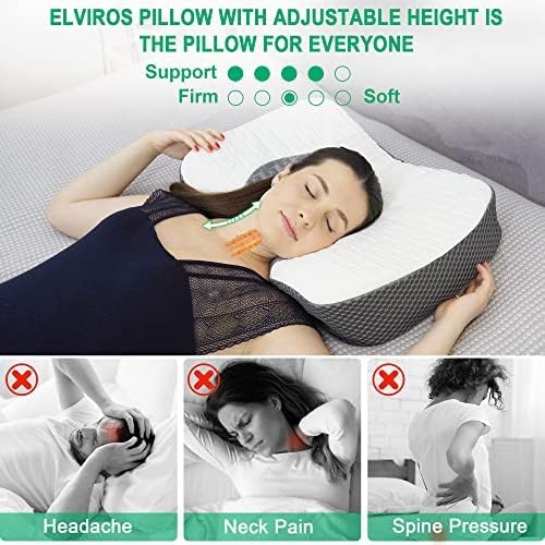 Elviros Oreillers à Mémoire de Forme, Oreillers Ergonomiques pour la Nuque, Oreiller Orthopédique Anti Douleur, Décontracter Les Muscles, Blanc, 54 x 34 x 8.9/10.9 cm - Image 7