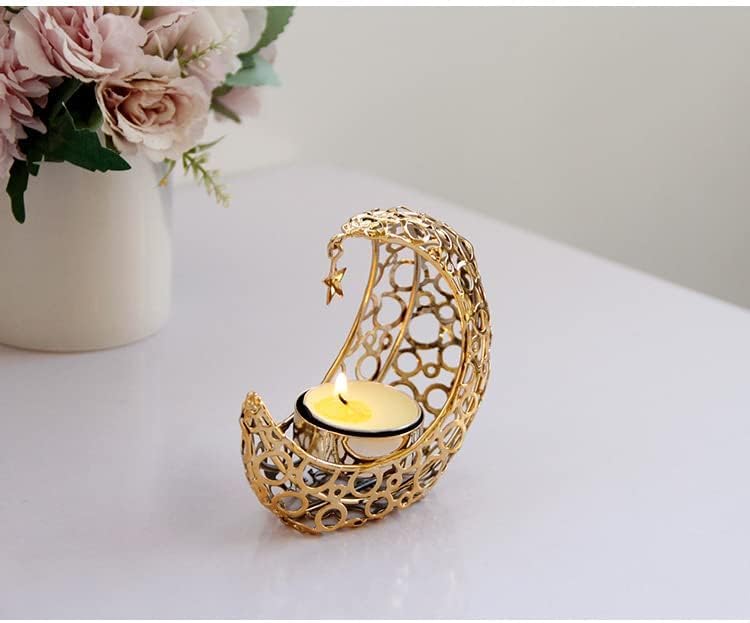 Zalati Bougeoir en forme de croissant de lune en métal pour décoration romantique de la maison - Image 2