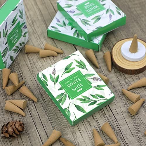 Scentorini Cônes d'Encens, assortiment Encens Cone 120pcs, Sauge Blanche Parfum Cons, AVEC Support de Blesons d'Ences - Image 3