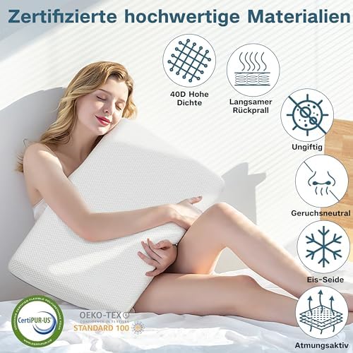 MOLPHIT Coussin en mousse à mémoire de forme en gel à mémoire de forme, 70 x 40 cm, coussin rafraîchissant pour dormir sur le côté, le dos et le ventre, coussin de nuque pour dormir, oreiller - Image 3