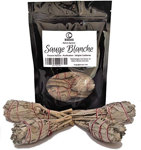 Sauge Blanche Purification A Brûler, 4X Bâtons de Salvia Apiana, Encens Naturel de Californie, Sauge Blanche. Idéale pour Rituel de Purification Maison et Chakras, Cérémonie Chamanique Amérindienne