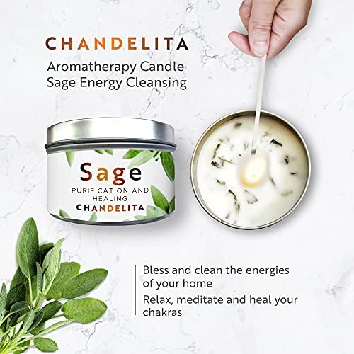 CHANDELITA Bougie D'aromathérapie Parfumée à la Sauge Pure pour la Bénédiction, Feuilles de Sauge, à la Cire de Soja pour la Purification, la Relaxation, la Méditation, la Guérison des Chakras - Image 2