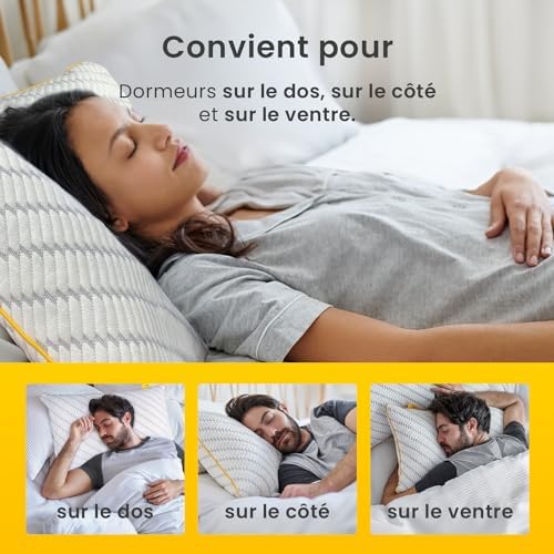 Cosi Home Lot de 2 Oreillers à mémoire de Forme 71x45 cm - Coussin Respirant Blanc avec Housse en Bambou, Hauteur réglable, Lavable en Machine, pour Dormir sur Le Dos, Le côté ou Le Ventre - Image 5