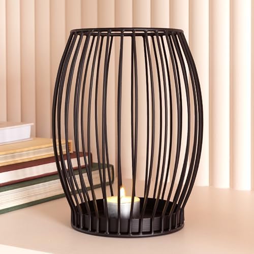 Porte-Bougie Gadgy Noir - Grand photophore pour Bougies - Porte-Bougie Noir - Lanterne de décoration pour Salon - Décoration de Bougies en métal - Lanterne Noire - 20 x 23 cm - Image 9