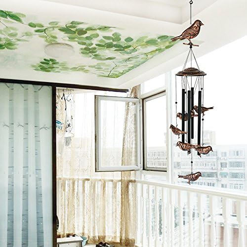Blessedland oiseaux carillons-4 tubes créux en métal -Wind Bells et oiseaux wind chime avec s crochet coulet Interieur et extérieur noir, cuivre l 36x dia.4.72 Pouces - Image 3