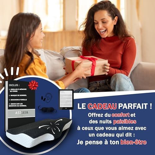 oreiller ergonomique cervical , coussin à mémoire de forme ,OFFERT: eBook + Masque + Boules Quies, oreillers anti-ronflement , redresseur cervical douloureuses, coussin orthopédique, 60 x 33 x 12/7cm - Image 9