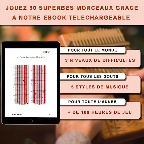 ORORA Kalimba Instrument de musique enfant et adulte, Piano à pouce 17 clés avec gravure et bois verni - Ebook de 50 partitions offertes - Etui et accessoires d'entretien inclus - cadeau original - Image 3