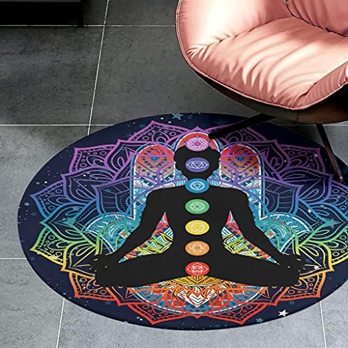 Très jour chakra lotus tapis rond de yoga et de méditation - style vintage - tapis de salon - paillasson - couler chambre d'enfant - couloir - blanc - 60 cm - Image 5