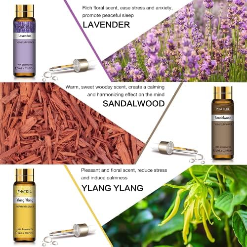 Phatoil Coffret d'Huiles Essentielles Bio pour diffuser 9 x 10 ml, Citronnelle-1, Bois de Santal, Vanille, Citronnelle-2, Lavande, Ylang, Eucalyptus, Menthe Poivrée, Bergamote - Image 3