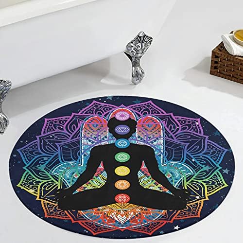 Très jour chakra lotus tapis rond de yoga et de méditation - style vintage - tapis de salon - paillasson - couler chambre d'enfant - couloir - blanc - 60 cm