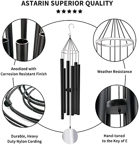 ASTARIN Carillon éolien pour Jardin, 91,4 cm, Grand Carillon éolien pour l'extérieur, Relaxant, apaisant, Basses Basses, Carillon commémoratif de condoléances pour Maman et Papa, Noir - Image 2