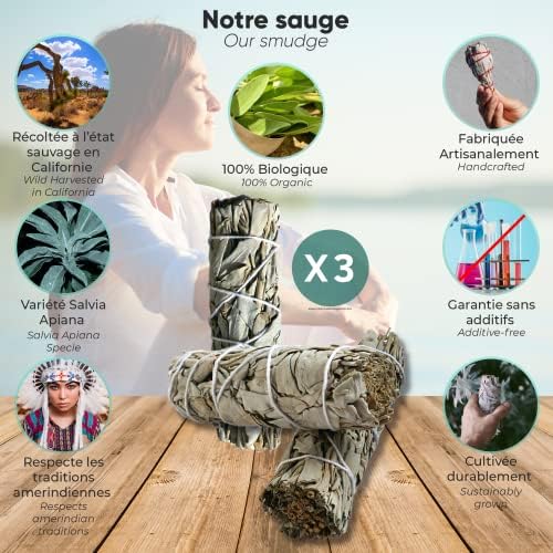 SAUGE BLANCHE Purification à Bruler x3 Batons 10 cm + ebook Pratique (PDF) - Bâtonnets de Sauge Amérindienne pour purifier les énergies Négatifs et Esprits - Image 2