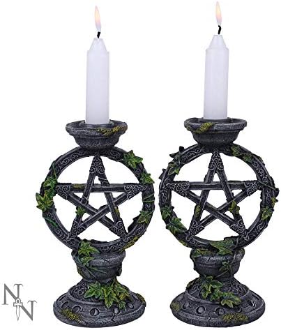 Nemesis Now Wiccan Lot de 2 bougeoirs Pentagramme en résine Noir 15 cm