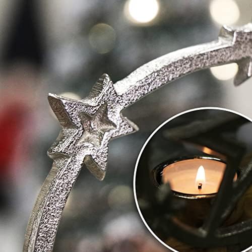 com-four® Photophore avec Motif étoile - Bougeoir de Noël avec Socle en Bois - Bougeoir de Noël décoratif - Décoration de Noël (Étoile avec Socle) - Image 3