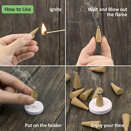 Scentorini Cônes d'Encens, assortiment Encens Cone 120pcs, Sauge Blanche Parfum Cons, AVEC Support de Blesons d'Ences - Image 4