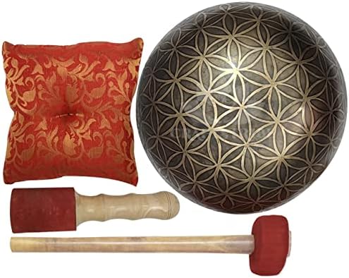 CRAFTSTRIBE Grand bol chantant tibétain martelé à la main de 28 cm avec millet et coussin en soie - Image 4