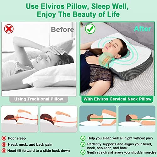 Elviros Oreillers à Mémoire de Forme, Oreillers Ergonomiques pour la Nuque, Oreiller Orthopédique Anti Douleur, Décontracter Les Muscles, Blanc, 54 x 34 x 8.9/10.9 cm - Image 5