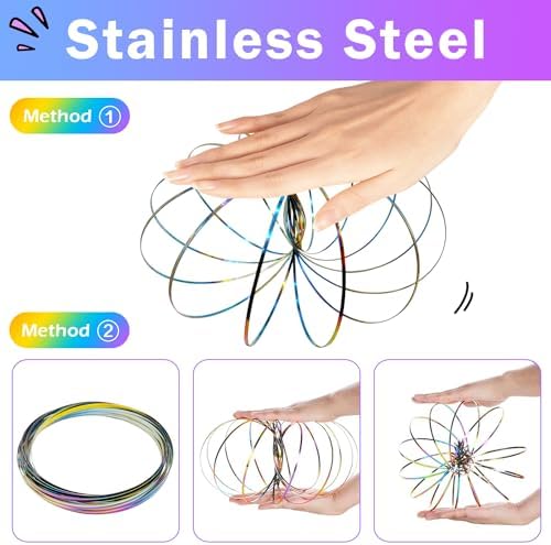 Yeefunjoy 2 Pcs 3D Anneaux de Flux, Magic Flow Ring, Jouets sensoriels Anti-Stress Interactifs, Anneaux de Flux Magique à Ressorts, Flow Anneaux Cinétique Stress Soulager Jouet pour Adultes Enfants - Image 4