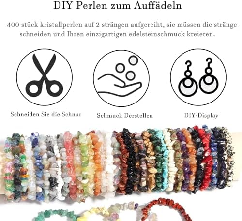 XIANNVXI Lot de 400 perles de cristal à enfiler 7 chakras pour bracelets, colliers, boucles d'oreilles, bijoux, artisanat, perles naturelles irrégulières, percées à faire soi-même, pierres précieuses - Image 3