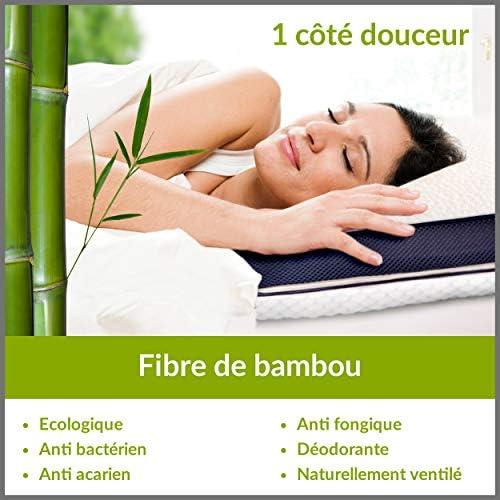 NightSide® Oreiller à mémoire de forme Premium. Coussin anti-transpirant adapté aux douleurs cervicales. Housse bambou hypoallergénique, double face. Oreiller ergonomique cervical modèle: moyen/moyen - Image 4