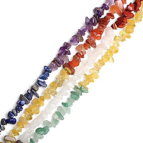 XIANNVXI Lot de 400 perles de cristal à enfiler 7 chakras pour bracelets, colliers, boucles d'oreilles, bijoux, artisanat, perles naturelles irrégulières, percées à faire soi-même, pierres précieuses - Image 2