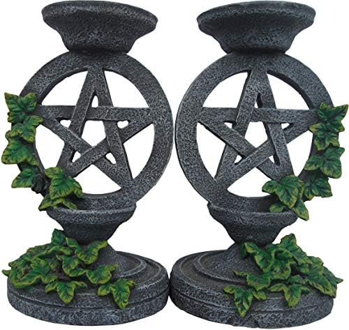 Nemesis Now Bougeoir avec Motif de Pentagramme Vieilli - Gris, 13,4 cm