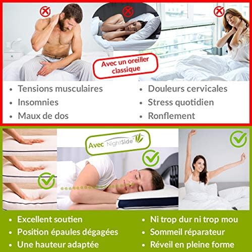 NightSide® Oreiller à mémoire de forme Premium. Coussin anti-transpirant adapté aux douleurs cervicales. Housse bambou hypoallergénique, double face. Oreiller ergonomique cervical modèle: moyen/moyen - Image 3
