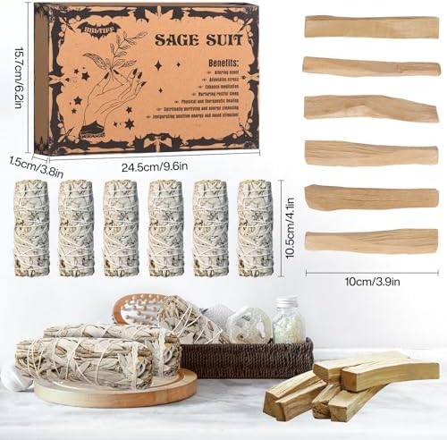 BBLTIFF Sauge Blanche Purification a Bruler, 6 Pièces Sauge Blanche de 10-11cm et 6 Pièces Batons Palo Santo, Encens Naturel à Bruler Anti Stress Méditation, pour La Purification de l'air Domestique - Image 2
