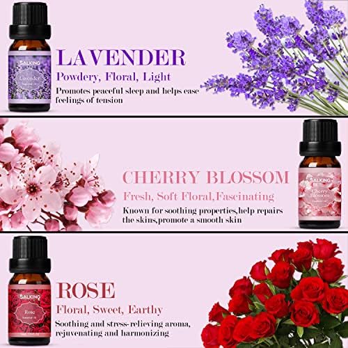 Salking Floral Huiles Essentielles, 6x10ml 100% Huile Essentiellle Bio pour diffuseurs, humidificateurs, massage, lavande, rose, jasmin, camomille, garddénia, fleurs de Cerisier - Image 3