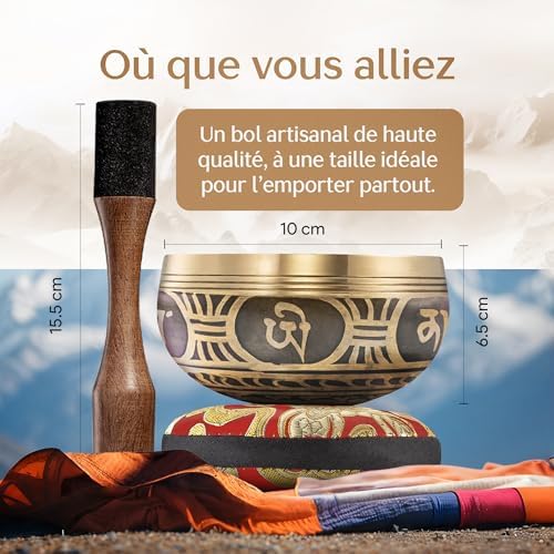 Bol Tibétain – Bol Tibétain Chantant pour la Purification et la Méditation – Silent Mind – Bol Méditation – Inclut un Maillet avec Prise en Main Type Crayon et un Coussin - Image 3