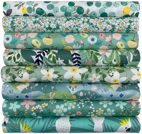 aufodara Lot de 8 Tissus Coton Textile Patchwork Chiffons Couture Quilting DIY Tissu à la Main en Tissu à Coudre 50 x 50 cm Vêtements Couture Artisanat (Vert)