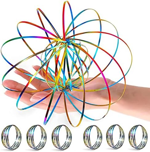 Anneaux de Flux,Jouets d'Anneaux d'Écoulement 3D,Anneau d'Écoulement de Bras à Ressorts Magique Arc-en-Ciel de Haute qualité,Jouet à Ressort cinétique à Ressort Multi Sensoriel en Acier Inoxydable