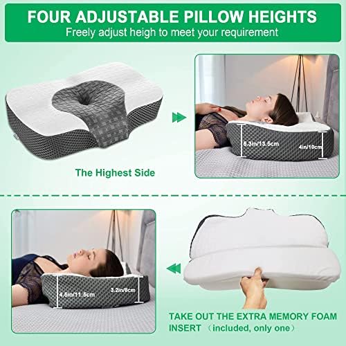 Elviros Oreillers à Mémoire de Forme, Oreillers Ergonomiques pour la Nuque, Oreiller Orthopédique Anti Douleur, Décontracter Les Muscles, Blanc, 54 x 34 x 8.9/10.9 cm - Image 2