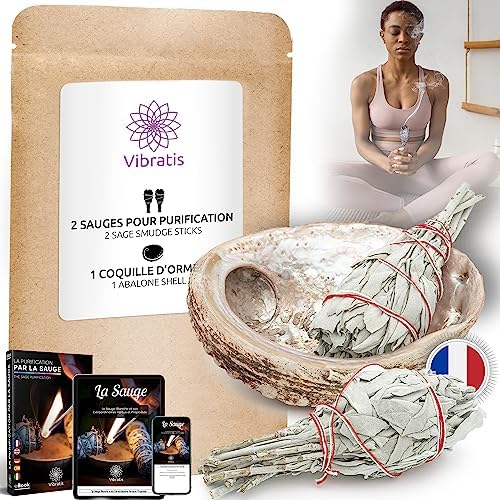 Vibratis Sauge Blanche De Purification 2 Bâtons d'Encens de Sauge À Brûler + Coquille d'Ormeau + E-Book - Élimine Les Énergies Négatives(𝗦𝗮𝘁𝗶𝘀𝗳𝗮𝗶𝘁 𝗼𝘂 𝗥𝗲𝗺𝗯𝗼𝘂𝗿𝘀𝗲)